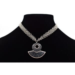 Babylone Paris Statement Pendant Necklace Silver Multi-Chain Modernist BinBN